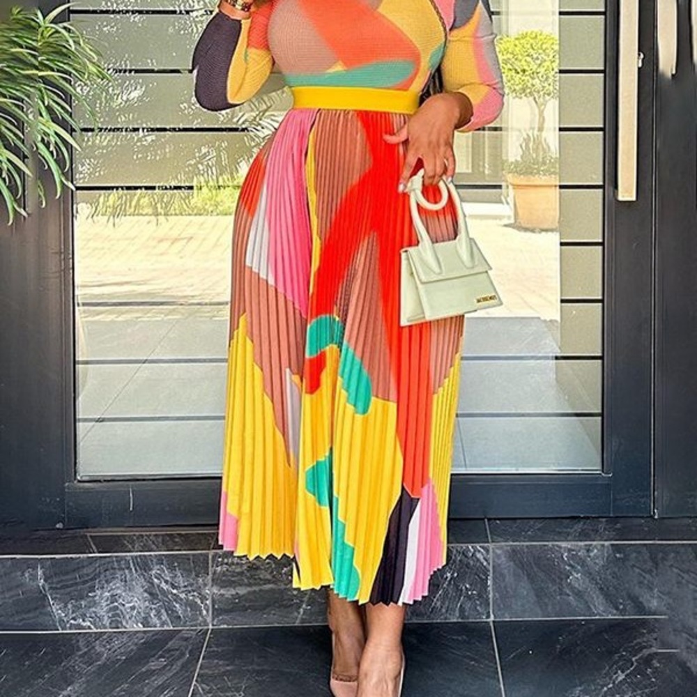 Colorful Pleated Midi Skirt